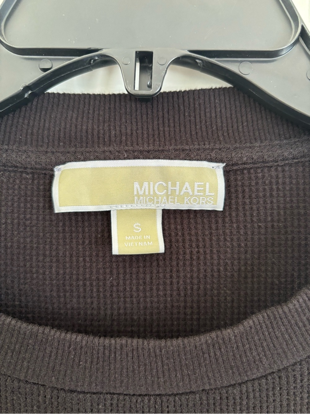 Women’s Michael Kors Black Waffle-Knit Pullover Hoodie with Kangaroo Pocket - Picture 5 of 5